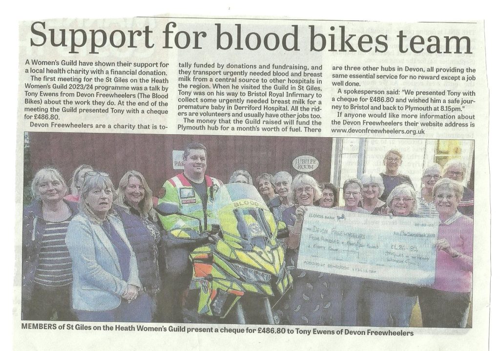 Women's Guild Supports Devon Freewheelers With Generous Donation